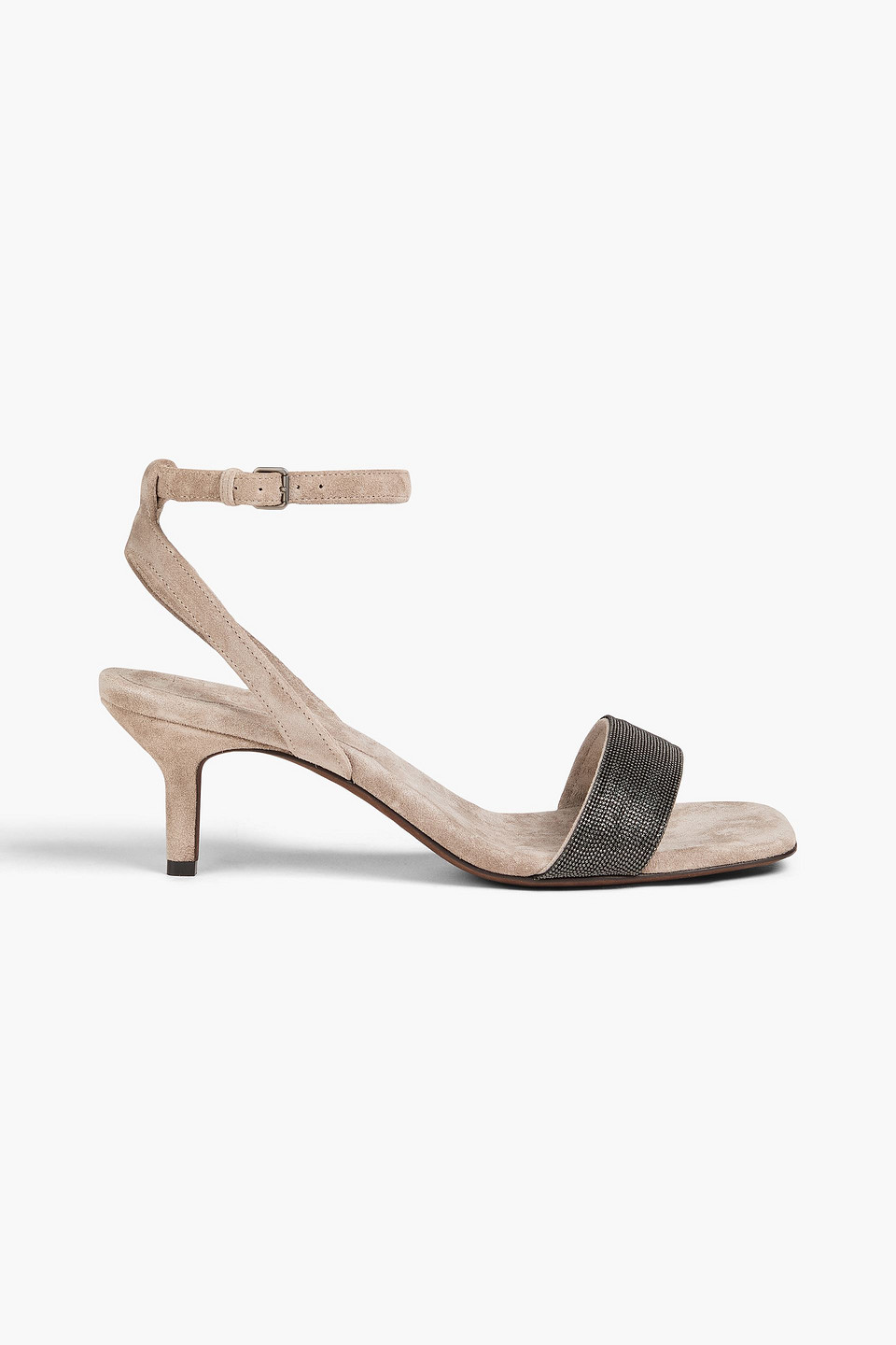 Brunello Cucinelli Suede Sandals With Precious Insert In Mushroom