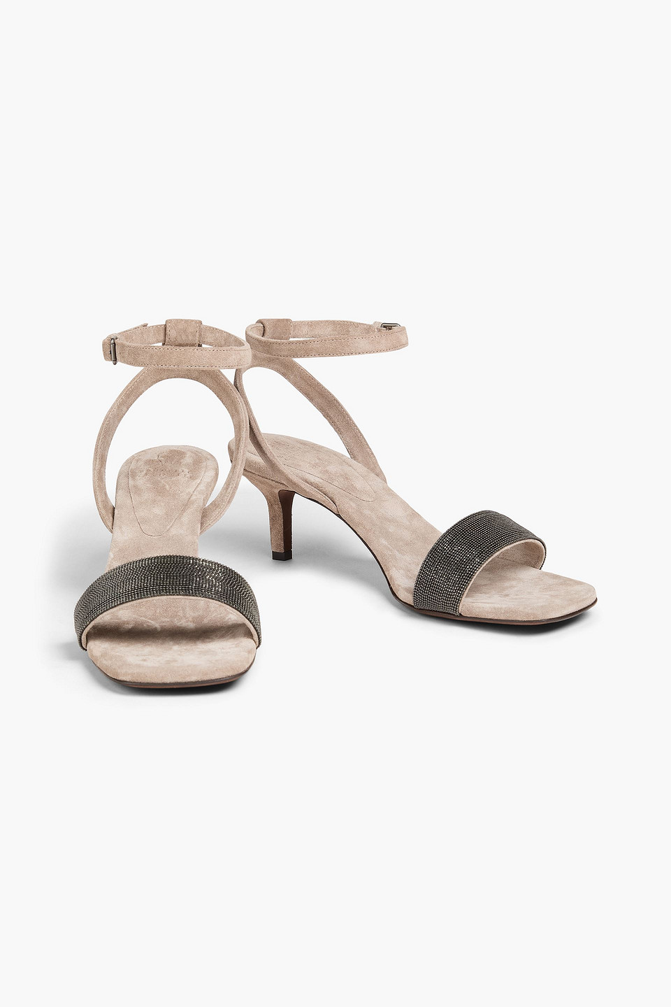Brunello Cucinelli Suede Sandals With Precious Insert In Mushroom