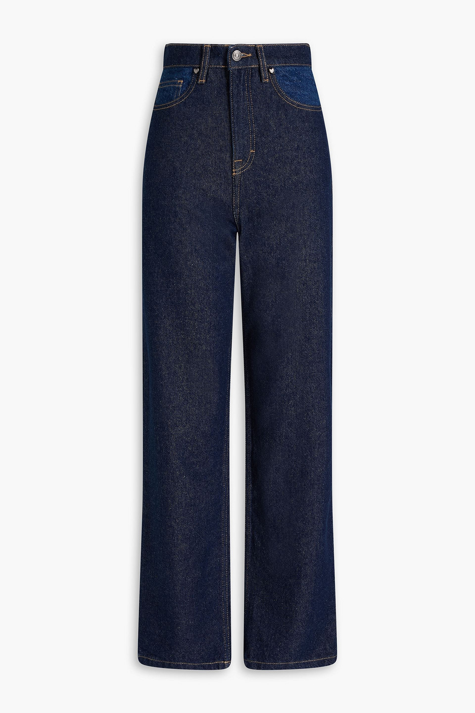 Rotate Birger Christensen Zweifarbige Hoch Sitzende Jeans Mit Geradem Bein In Dunkelblauer Denim