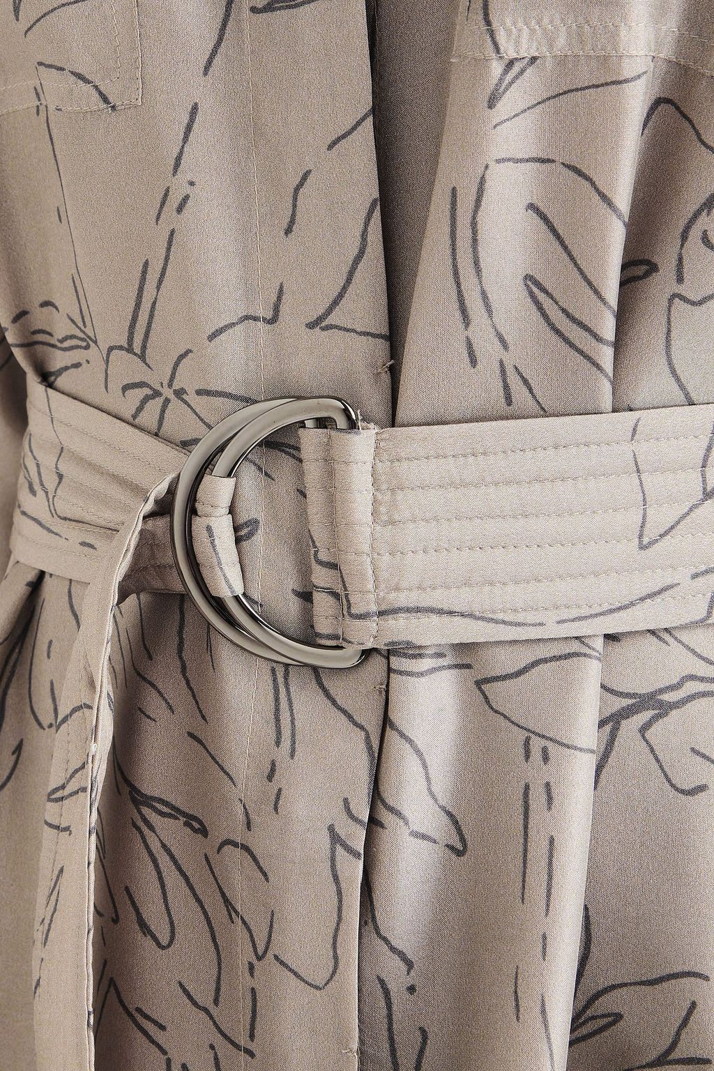 BRUNELLO CUCINELLI シルク マキシシャツワンピース ベルト付き プリント入り