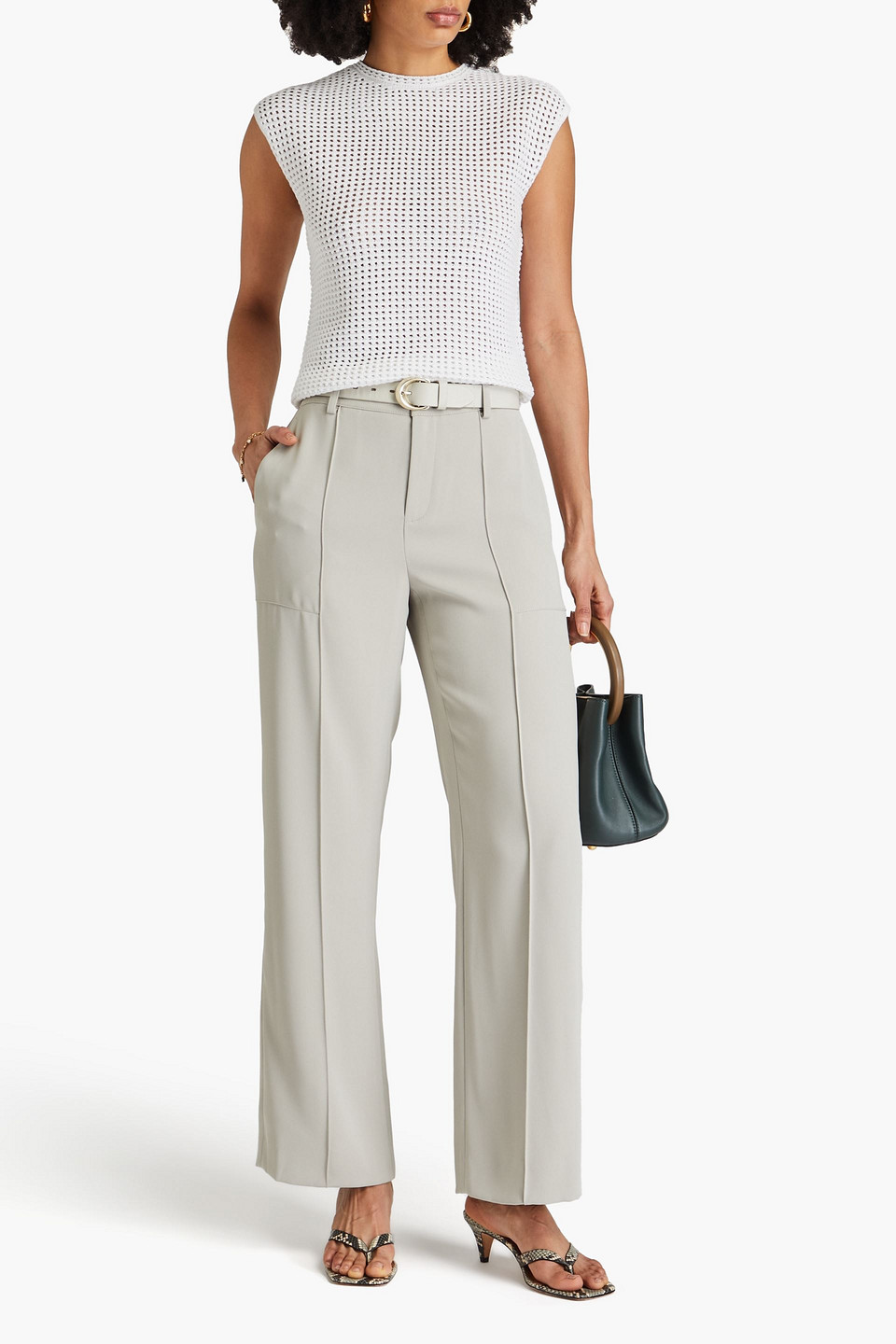 Vince Crepe Straight-leg Pants In Beige