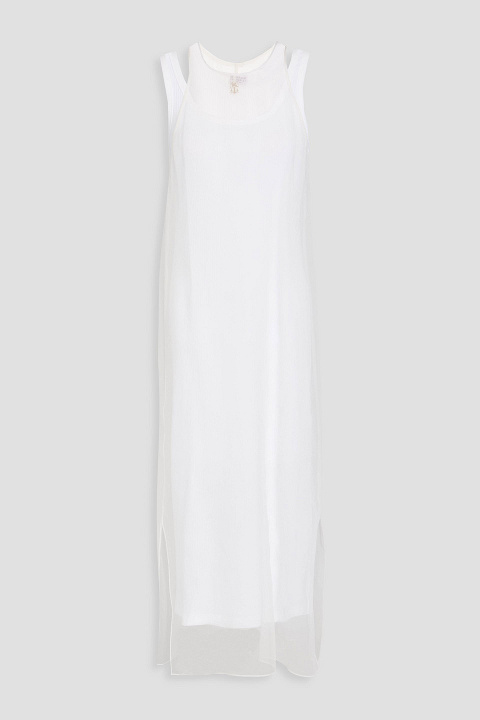 Brunello Cucinelli Mehrlagiges Midikleid Aus Organza Und Stretch-baumwoll-jersey In Weiss
