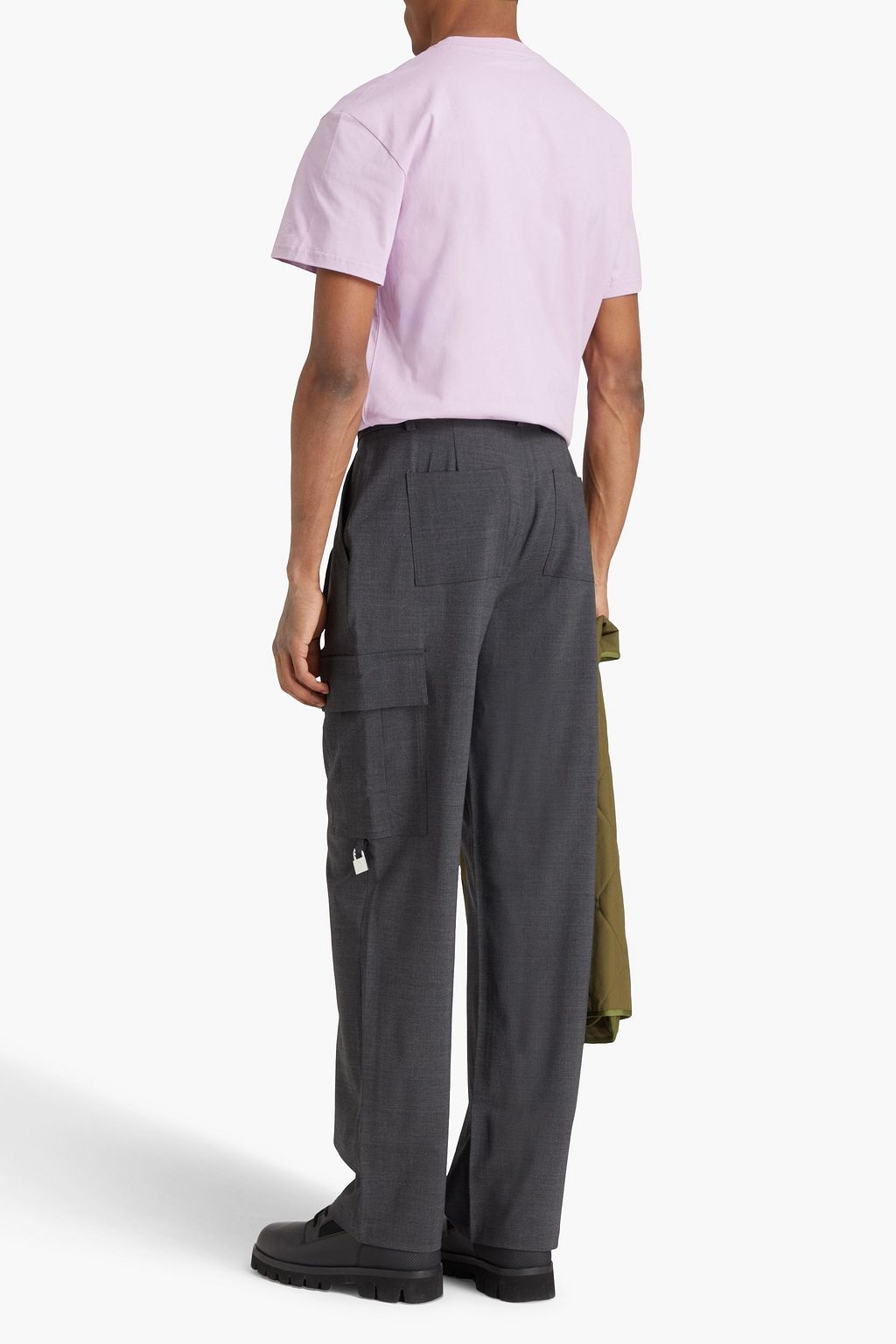 JW ANDERSON بنطال كارغو من مزيج الصوف بتصميم مزركش ومزود بحزام