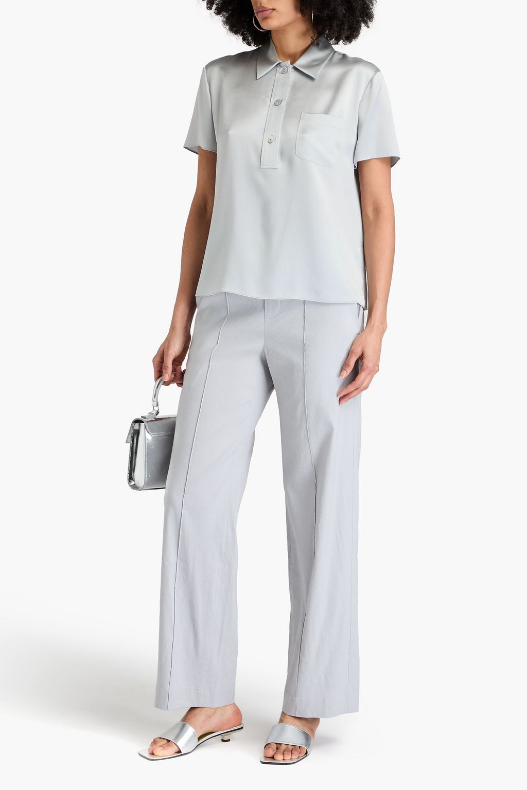 VINCE. Silk-charmeuse polo shirt
