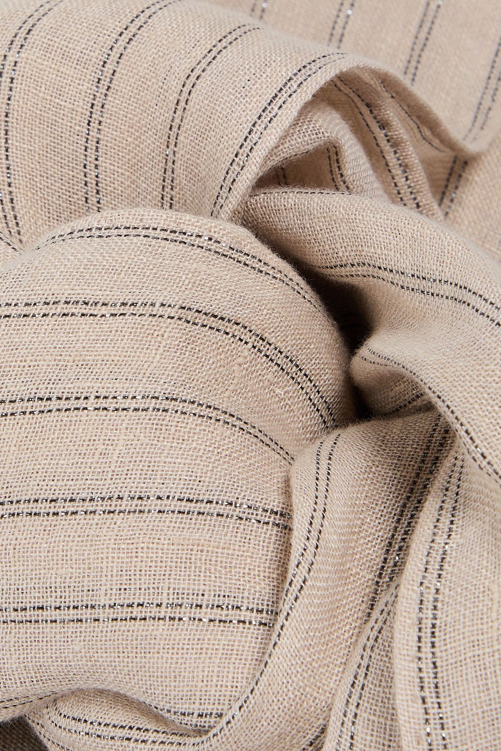 BRUNELLO CUCINELLI 프레이 디테일 스트라이프 리넨 거즈 스카프