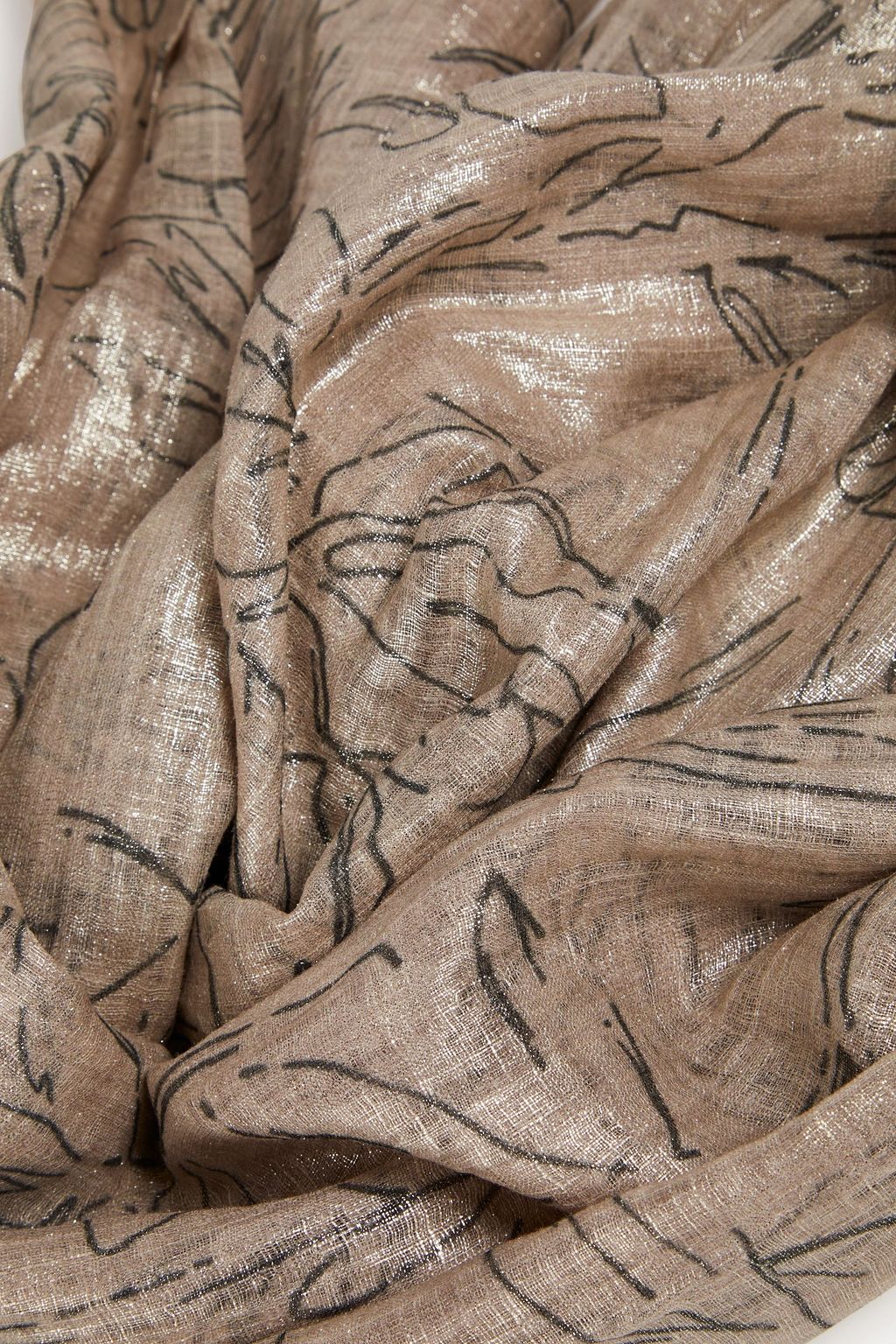 BRUNELLO CUCINELLI وشاح من كتّان شبكي بلون معدني مزين بطبعات