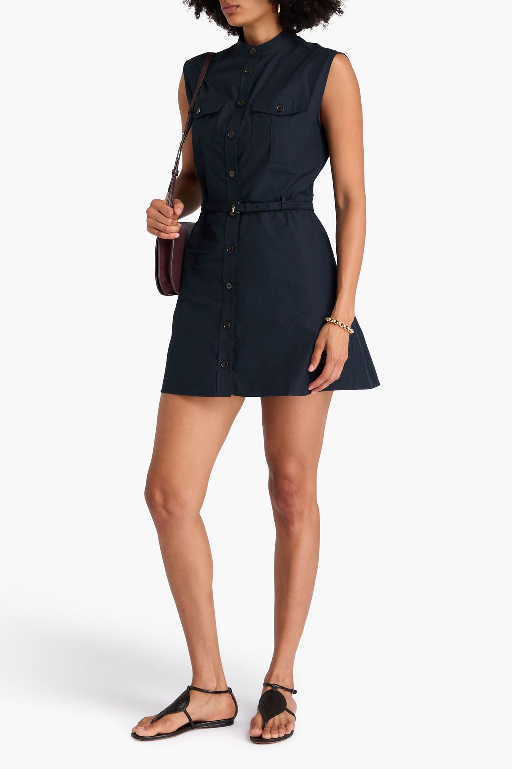 FRAME Belted cotton-poplin mini dress
