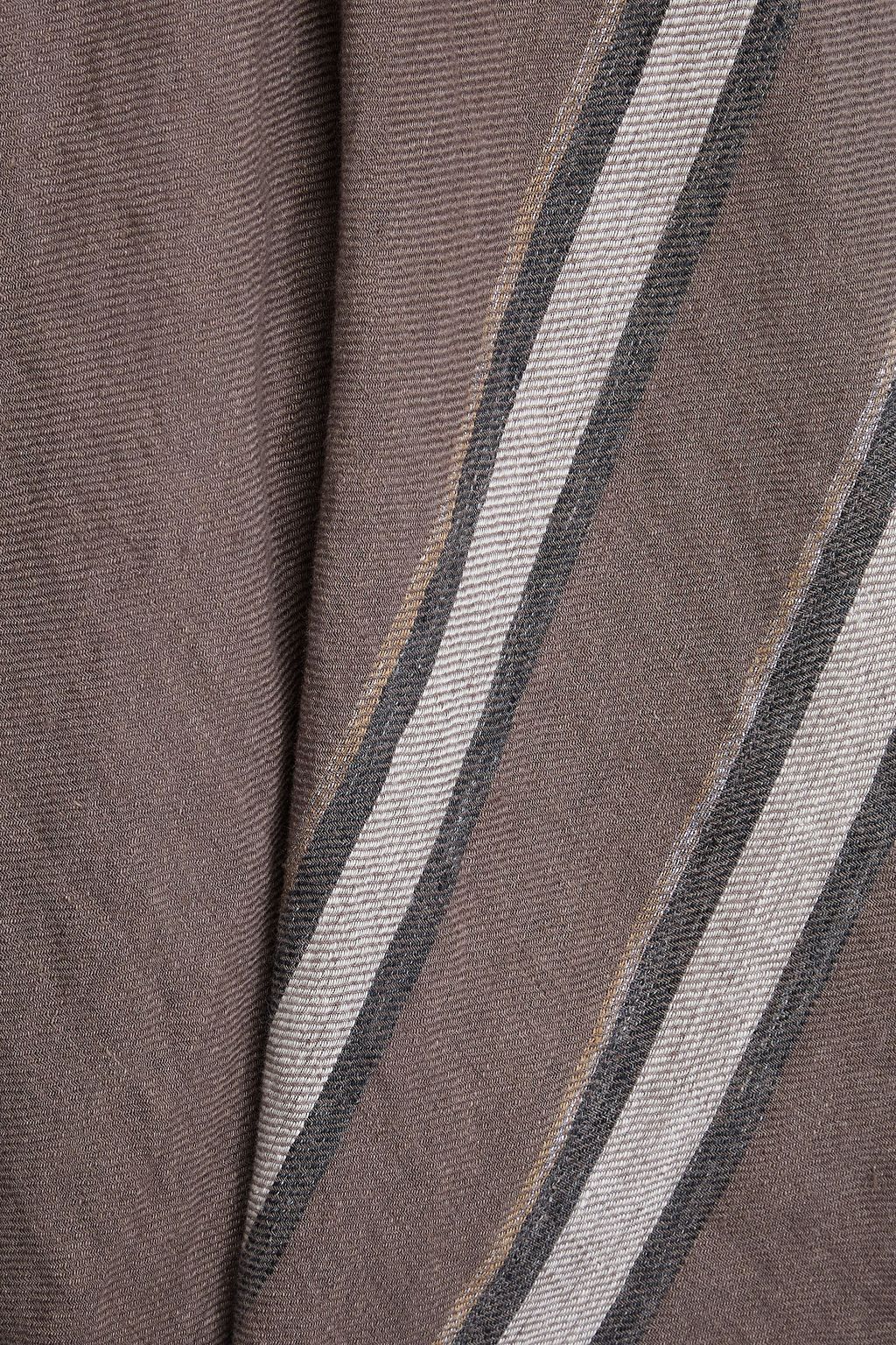 BRUNELLO CUCINELLI 프린지 장식 메탈릭 스트라이프 리넨 숄
