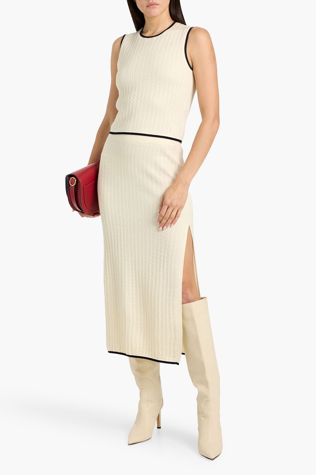 FRAME Cable-knit cashmere and silk-blend top