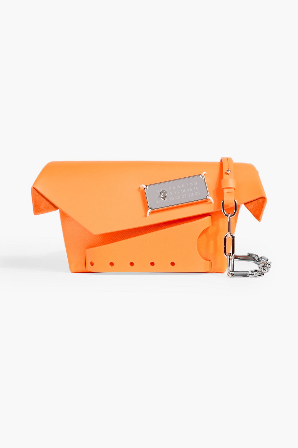 Maison Margiela Snatched Neon Smooth And Textured-leather Shoulder Bag In Bright Orange