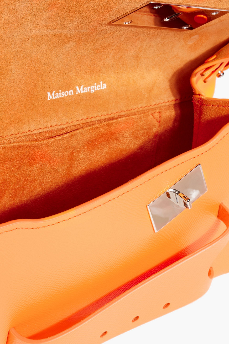 Maison Margiela Snatched Neon Smooth And Textured-leather Shoulder Bag In Bright Orange
