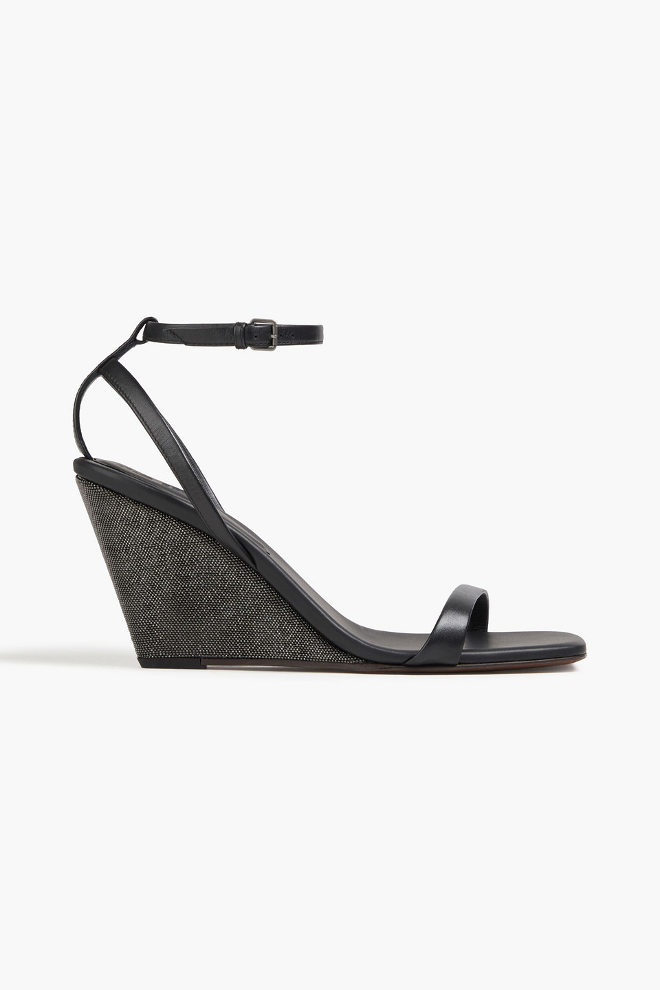 Brunello Cucinelli Bead-embellished Leather Wedge Sandals In Black