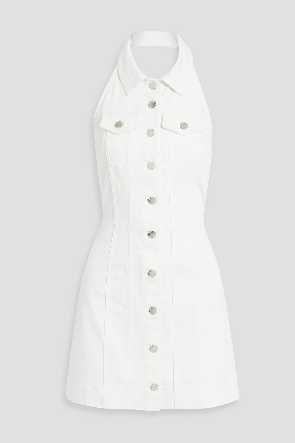 Alice And Olivia Kendall Denim Halterneck Mini Dress In Off White