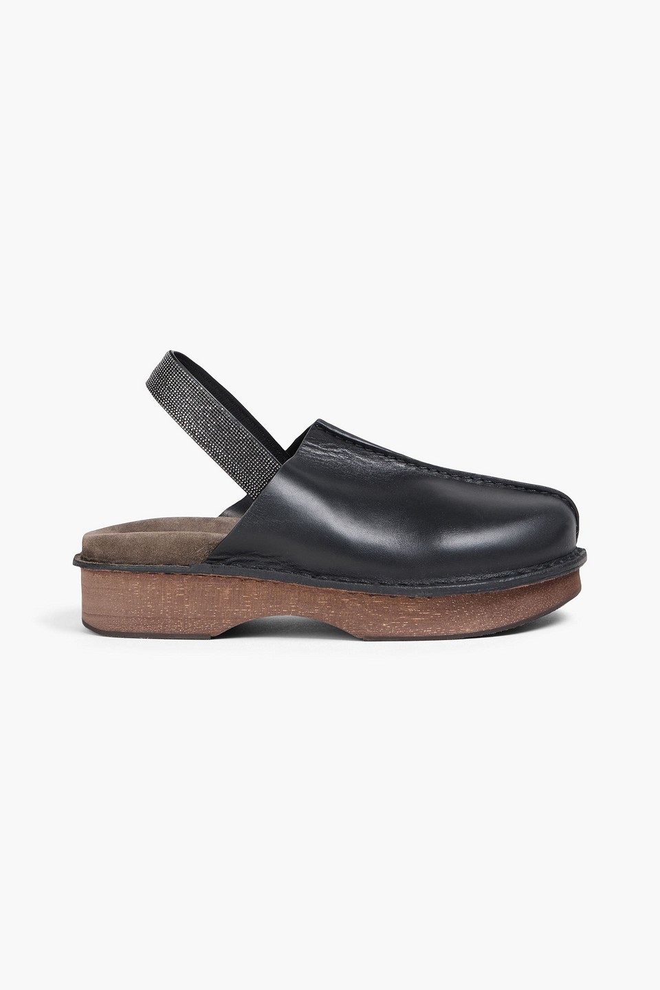 Brunello Cucinelli Slingback-clogs Aus Leder Mit Zierperlen In Schwarz