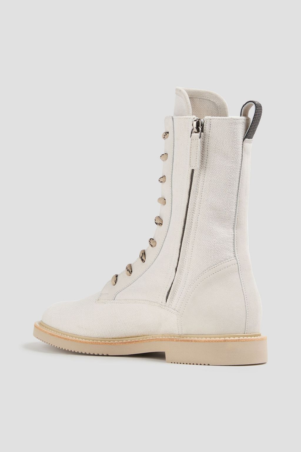BRUNELLO CUCINELLI بوت كومبات بطراز عسكري من الكنفا المزيّن بخرز