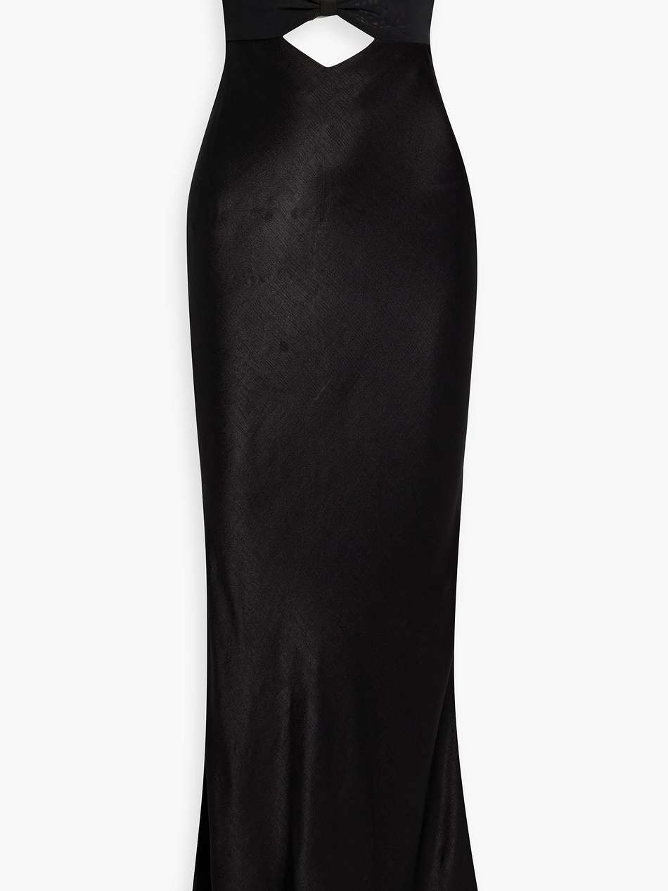 halle strapless cutout mesh and satin-crepe maxi dress