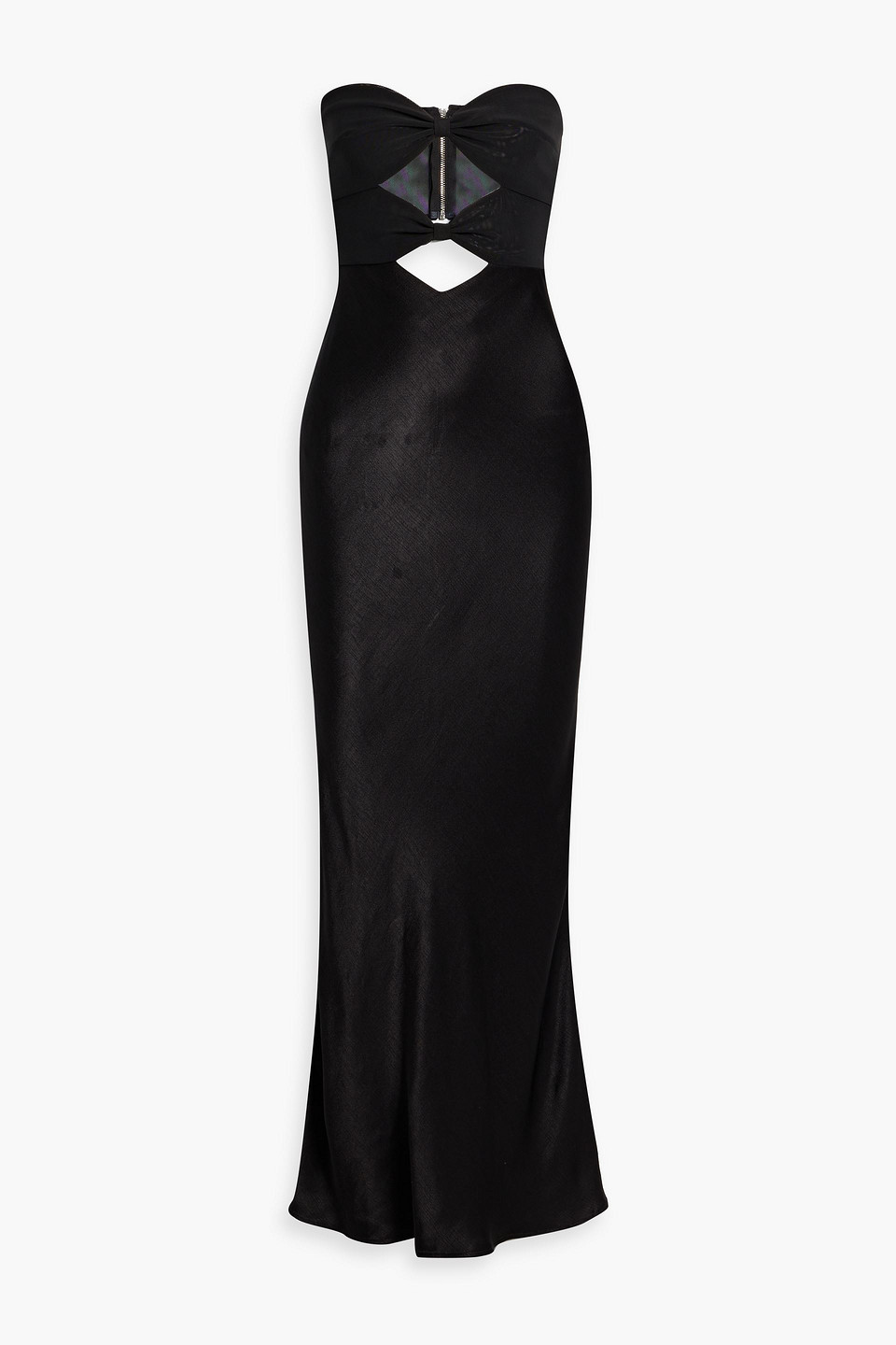 Bec & Bridge Halle Strapless Cutout Mesh And Satin-crepe Maxi Dress In Black