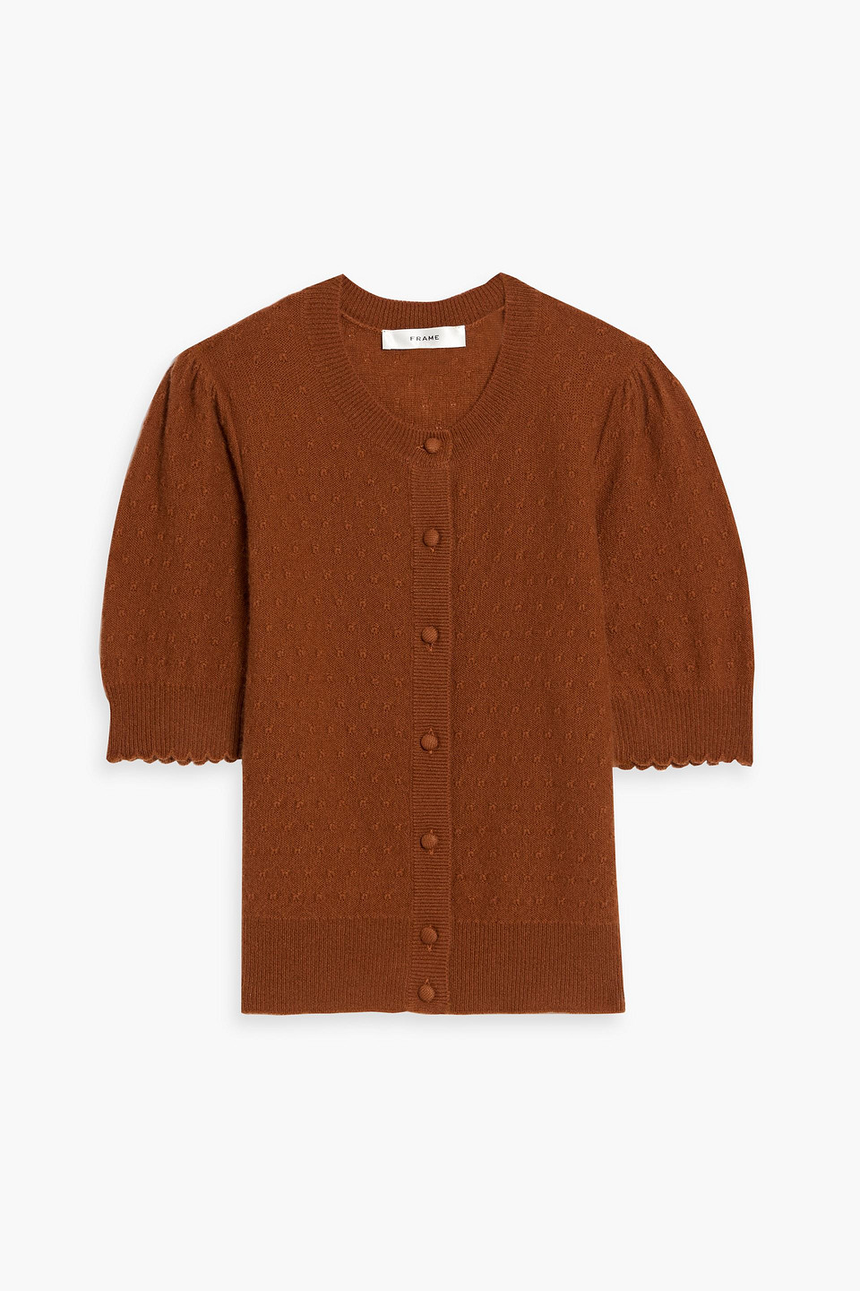 Frame Pointelle-knit Cashmere Cardigan In Brown