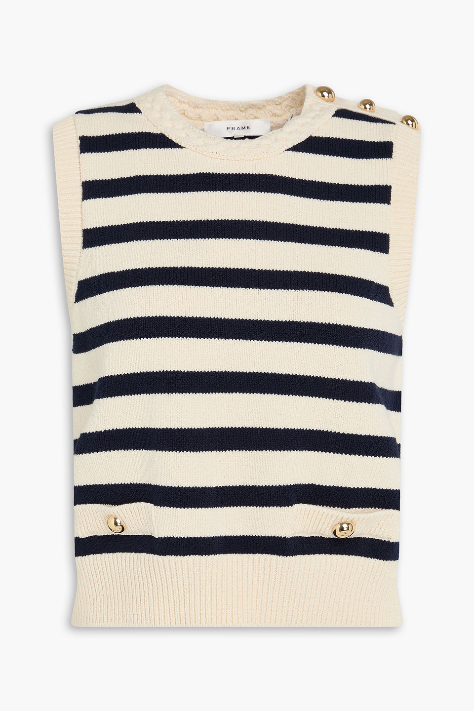 frame - striped cotton-blend top - blue - xs