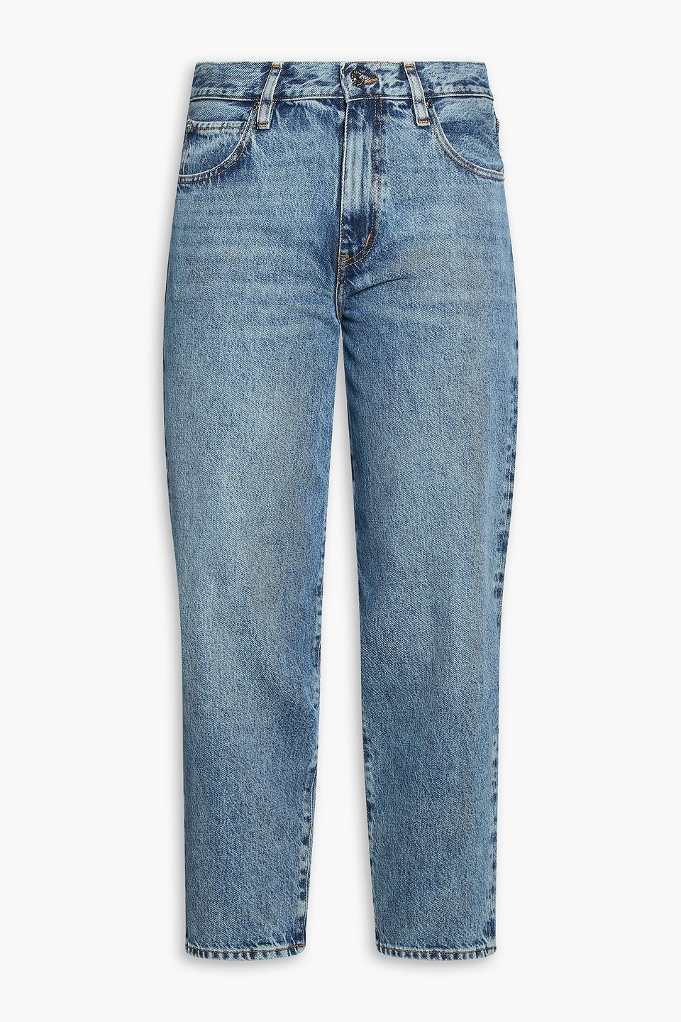 Frame The Candle Cropped Faded Mid-rise Tapered Jeans In Blue