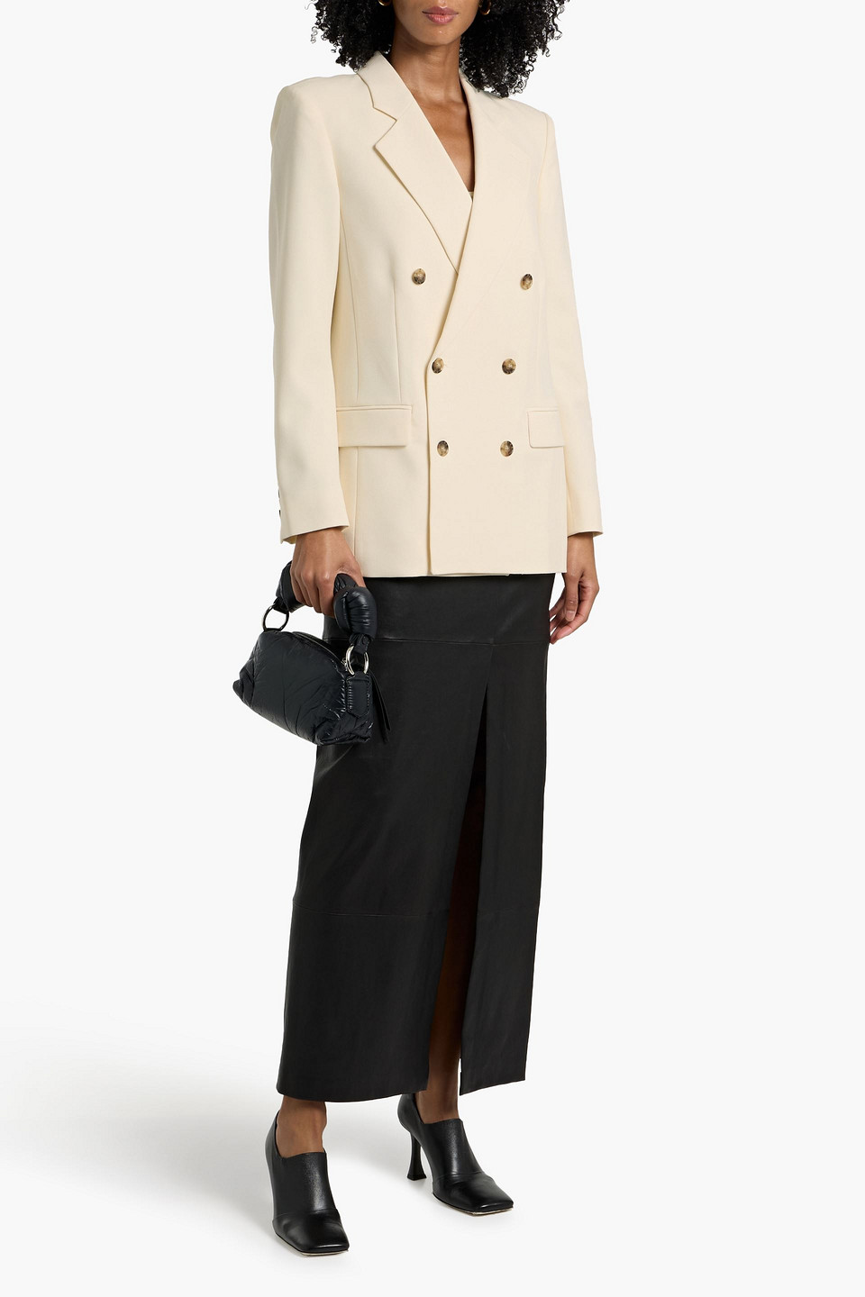 Frame Double-breasted Twill Blazer In Neutral