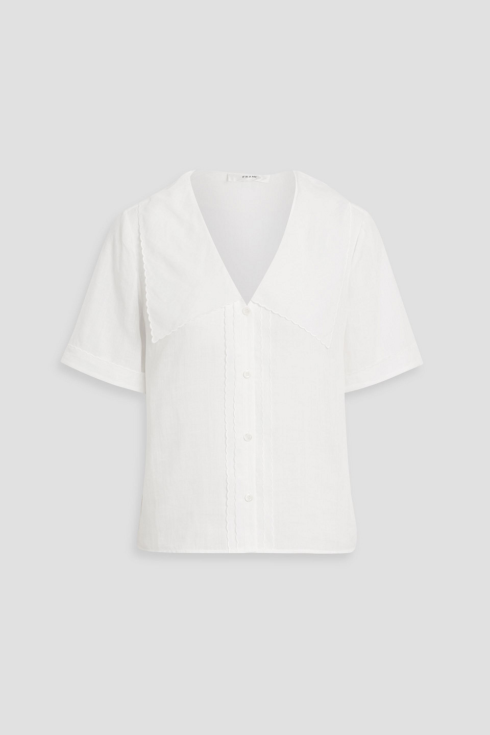 frame - the scallop sailor ramie blouse - white - xs