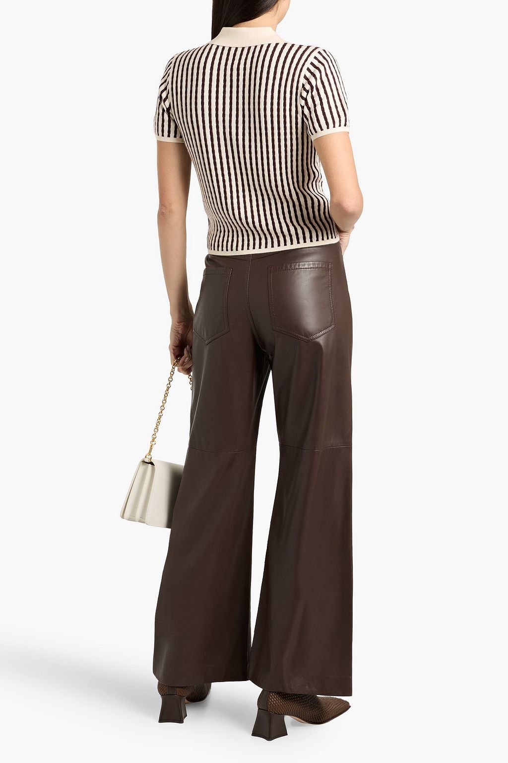 FRAME Striped cable-knit cashmere and silk-blend polo shirt