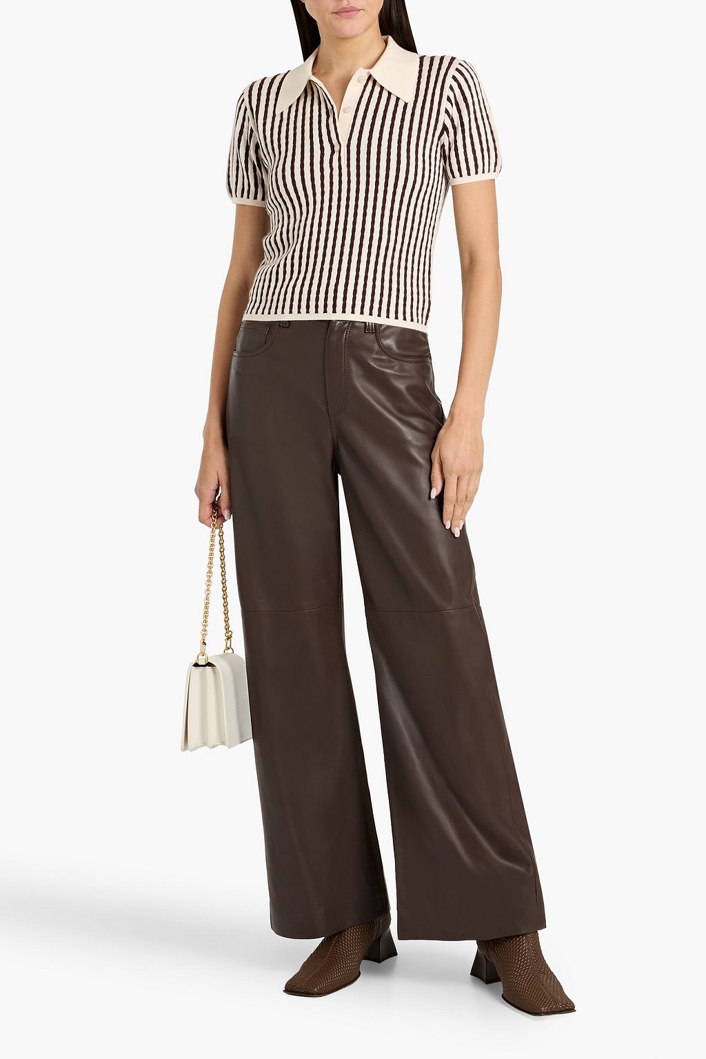 FRAME Striped cable-knit cashmere and silk-blend polo shirt