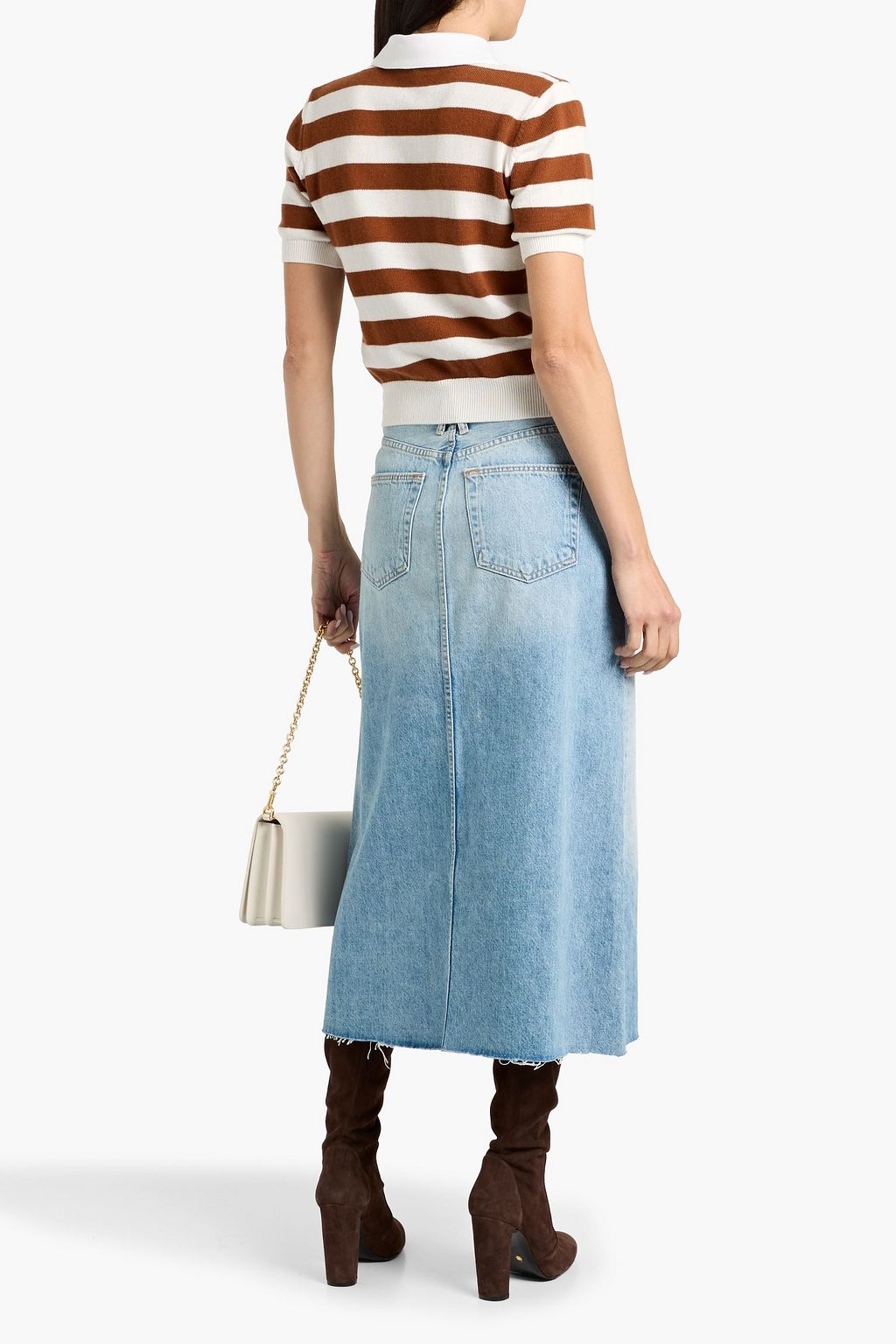 FRAME Striped cashmere and cotton-blend polo sweater