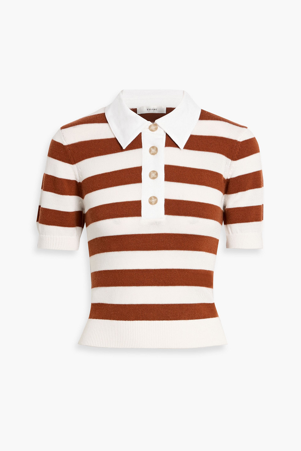 Frame Womens Chestnut Multi The Bold Striped Cashmere And Cotton Polo Shirt Xs In Brown