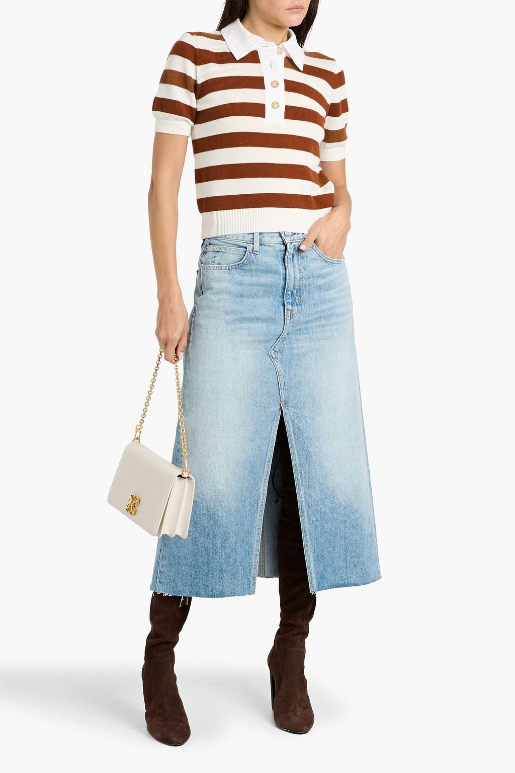 FRAME Striped cashmere and cotton-blend polo sweater