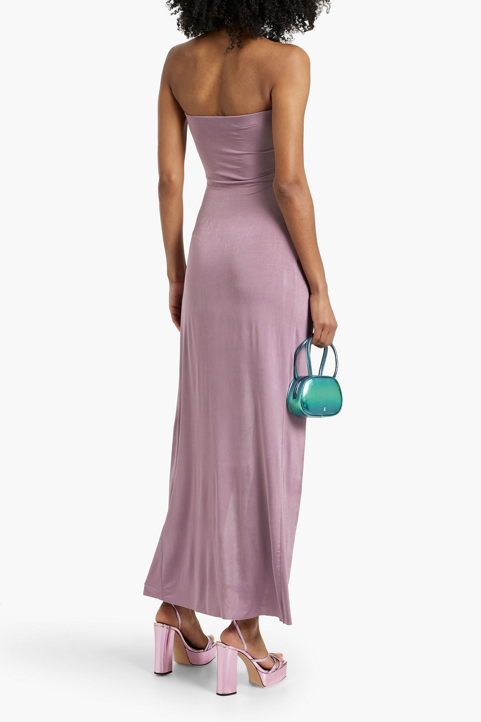 BEC & BRIDGE PETRA STRAPLESS DRAPED SATIN-JERSEY MAXI DRESS