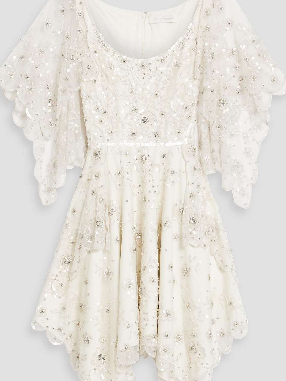 cape-effect embellished tulle dress