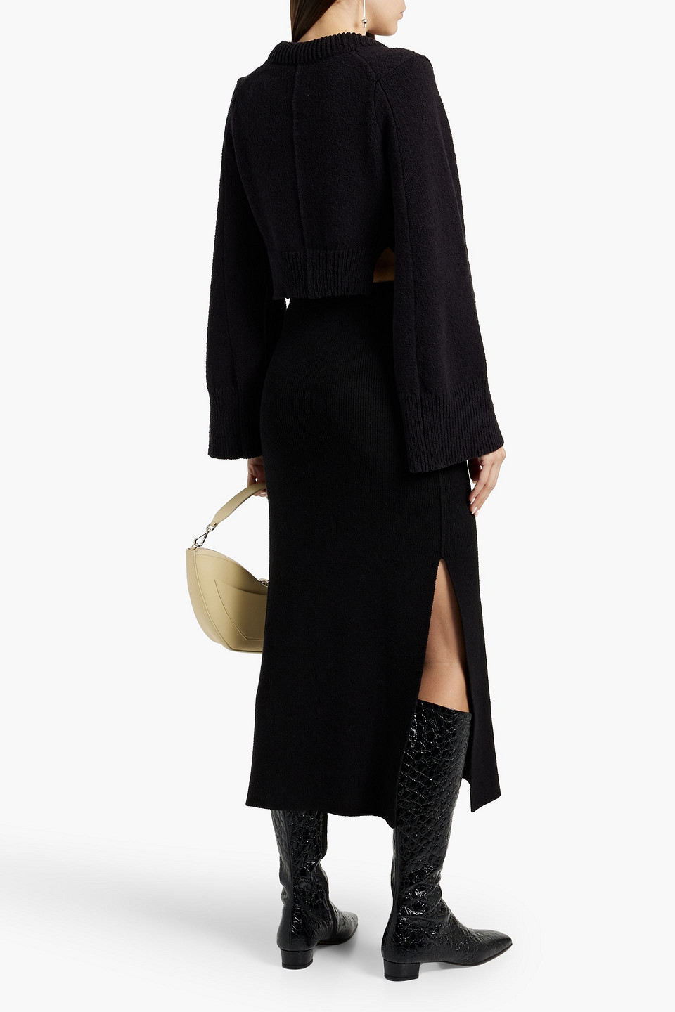 Shop Loulou Studio Aalis Bouclé-knit Midi Skirt In Black