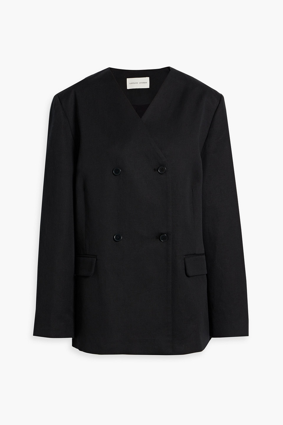 Loulou Studio Icha Double-breasted Cotton And Linen-blend Twill Blazer In Black