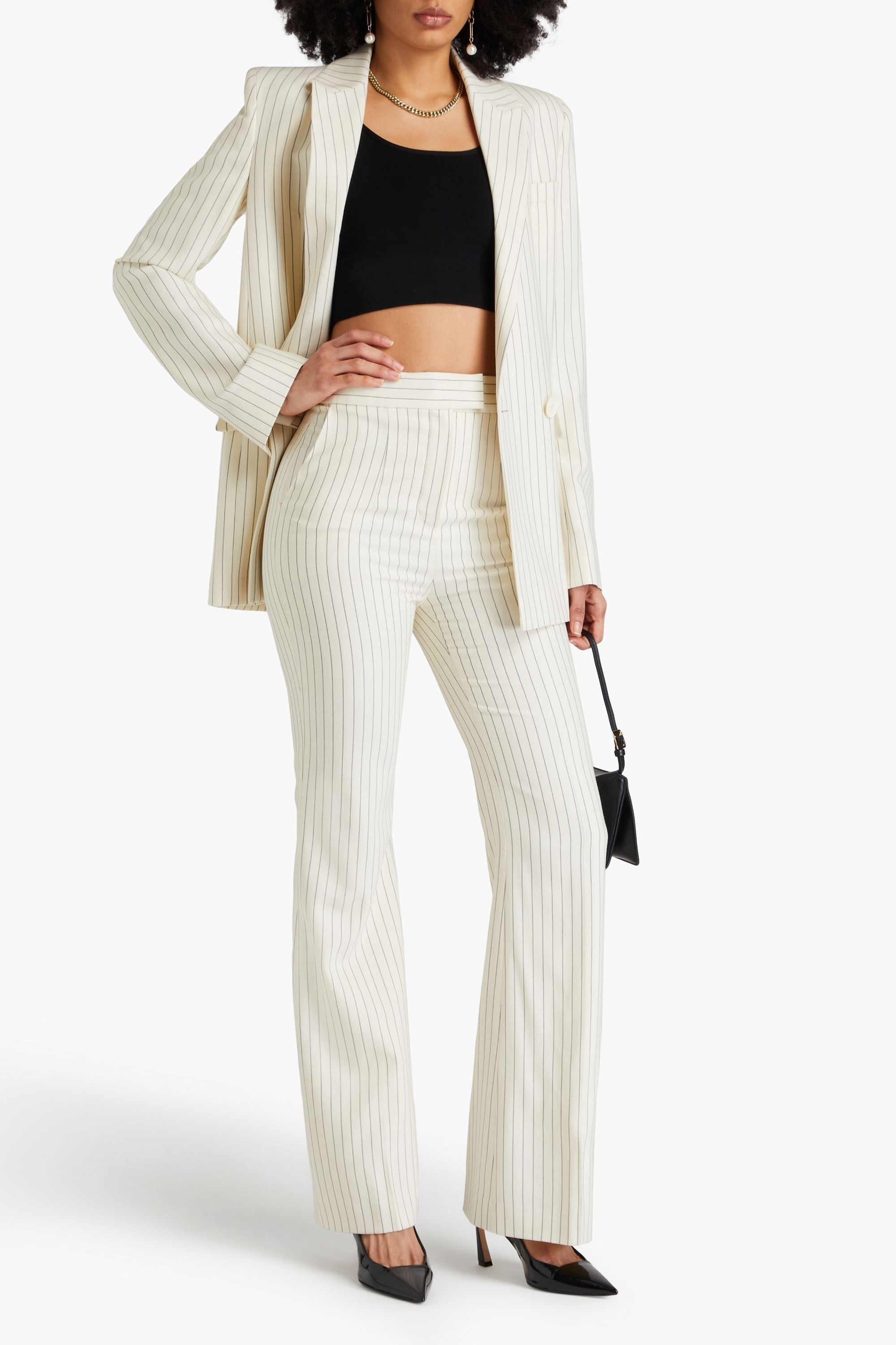 GALVAN LONDON Pinstriped wool-blend flared pants