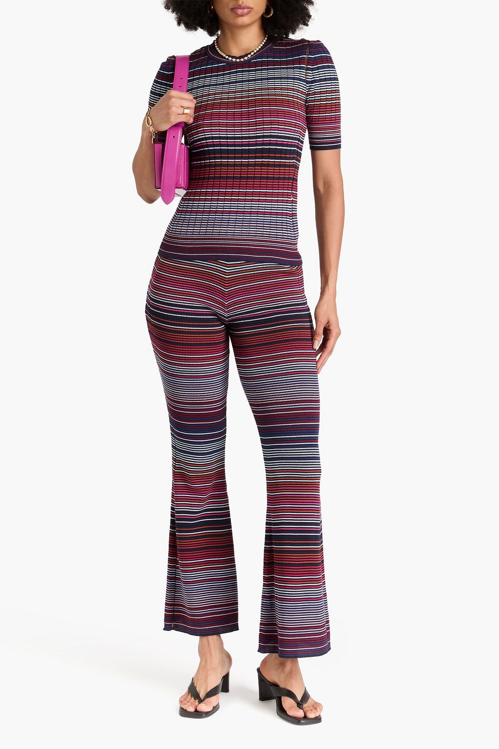 MISSONI بنطلون مخطط بقصة واسعة من الأسفل من مزيج من القطن