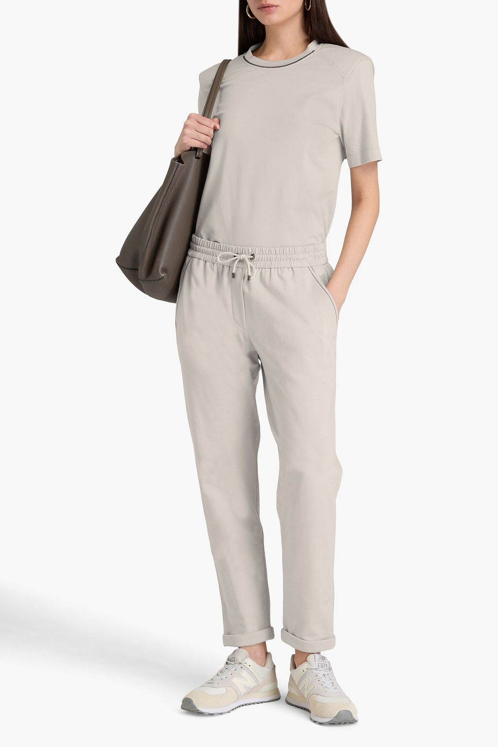 BRUNELLO CUCINELLI 비즈 장식 프렌치 코튼 혼방 테리 트랙 팬츠