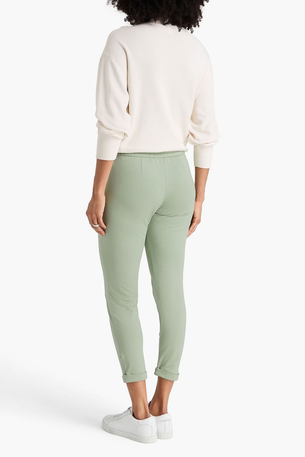 BRUNELLO CUCINELLI Cropped bead-embellished French cotton-blend terry track pants