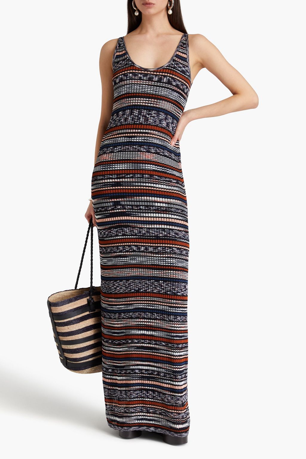MISSONI فستان طويل بحبكة كروشيه بتصمم مضلّع بألوان متداخلة