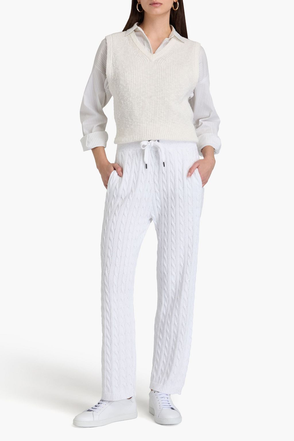 BRUNELLO CUCINELLI ケーブルニット コットン混 トラックパンツ スパンコール付き