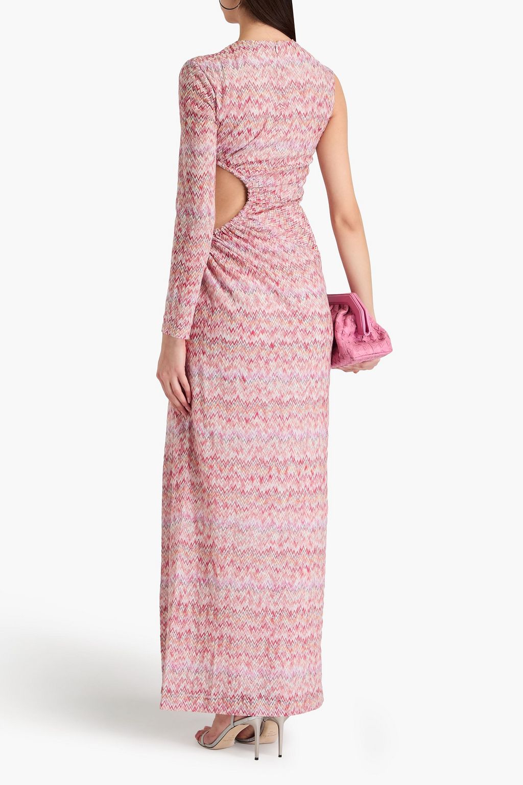 MISSONI 원 슬리브 컷아웃 디테일 메탈릭 크로셰 니트 맥시 드레스
