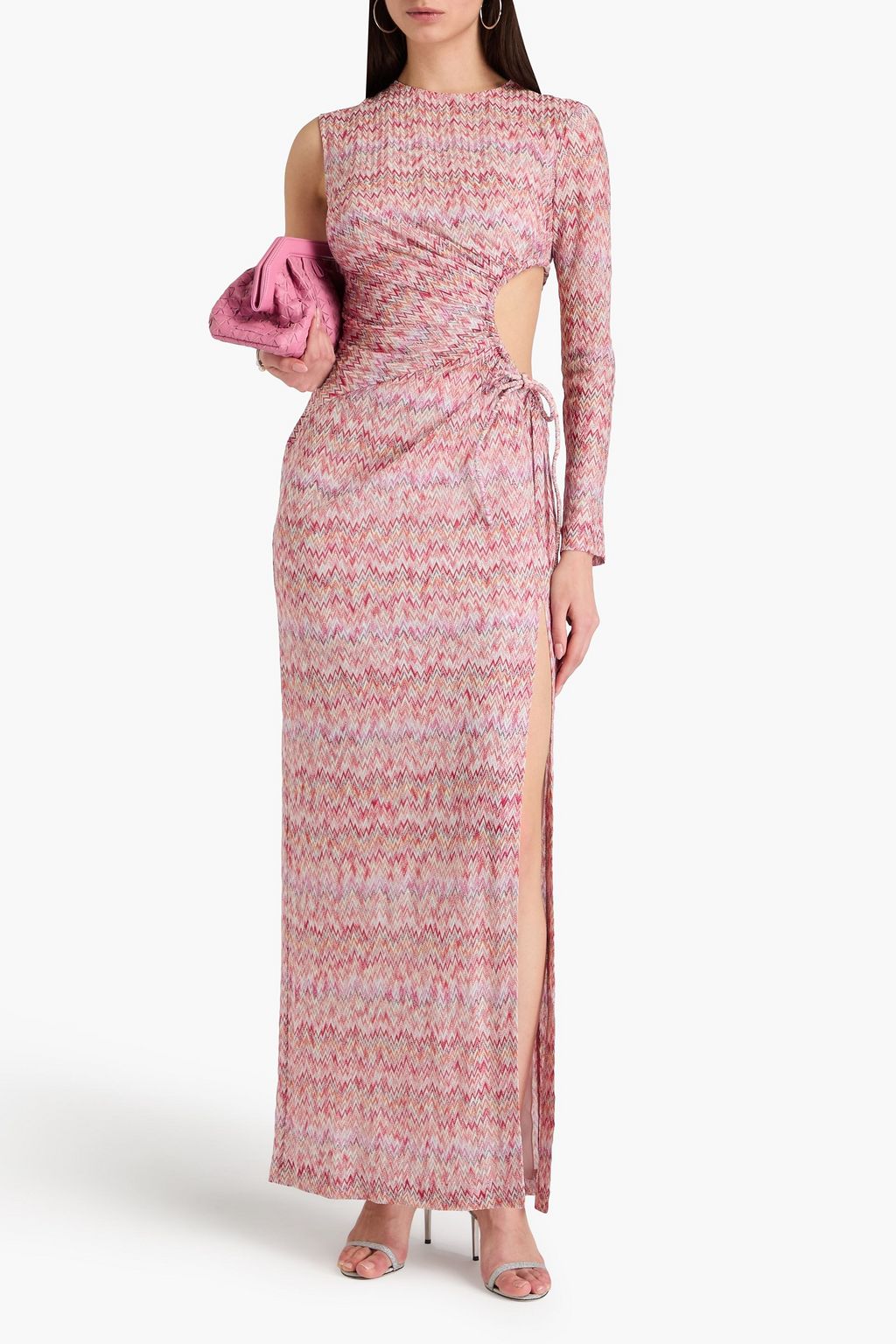 MISSONI 원 슬리브 컷아웃 디테일 메탈릭 크로셰 니트 맥시 드레스