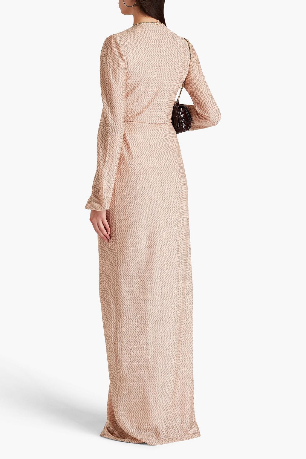 MISSONI فستان طويل بتصميم ملتف بحبكة كروشيه ولون ميتاليك