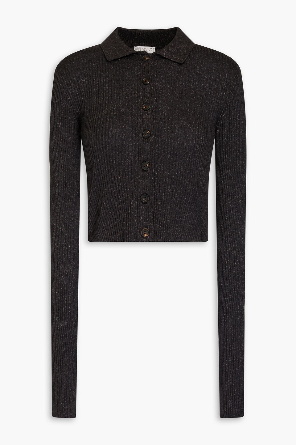 Brunello Cucinelli Cropped Oberteil Aus Einer Gerippten Kaschmirmischung Mit Metallic-effekt In Black