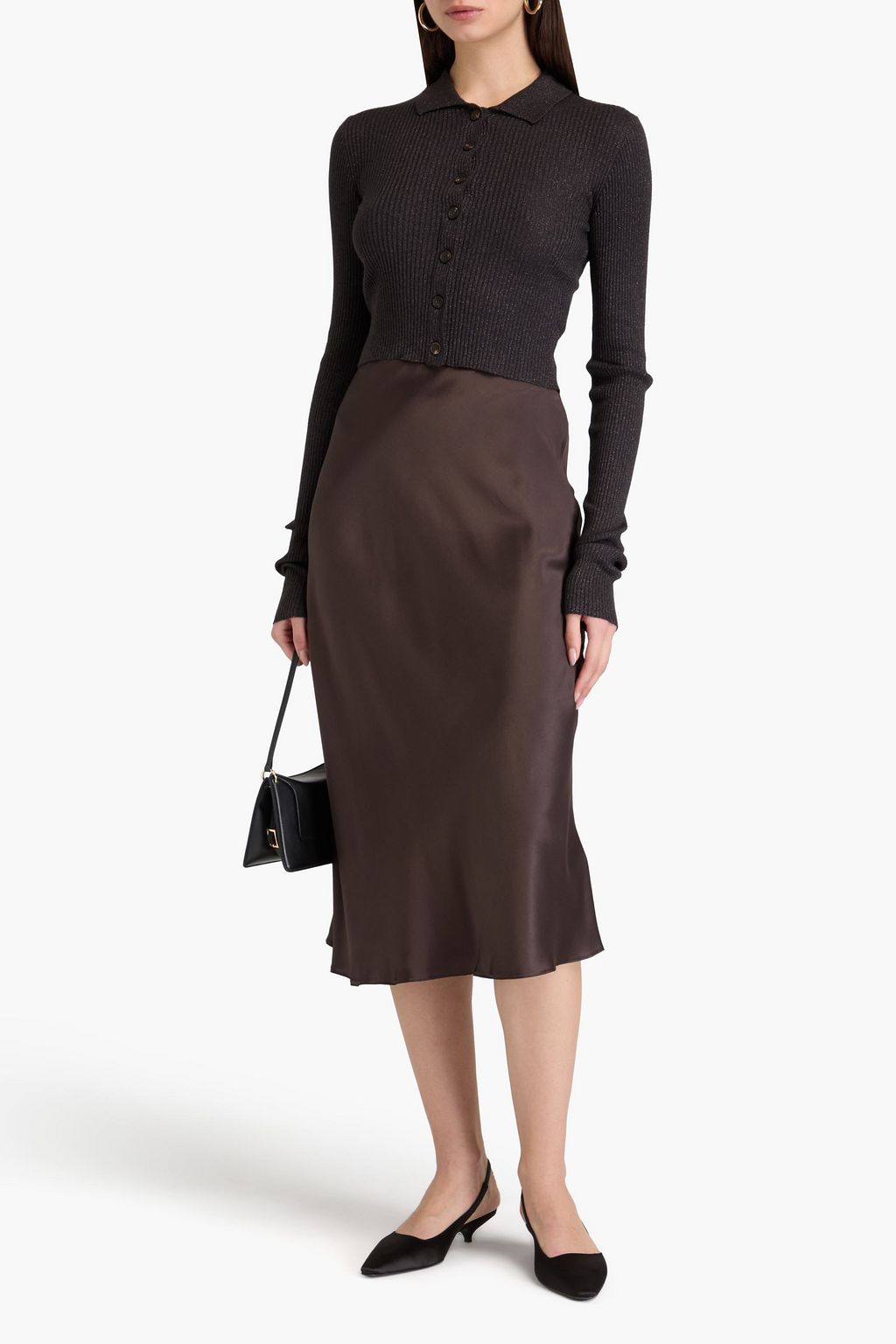 BRUNELLO CUCINELLI Cropped metallic ribbed cashmere-blend top