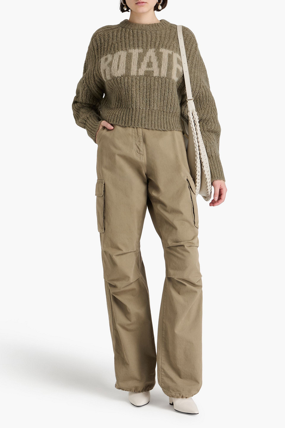 Rotate Birger Christensen Pullover Aus Einer Merinowollmischung Mit Intarsienmuster In Military-grün