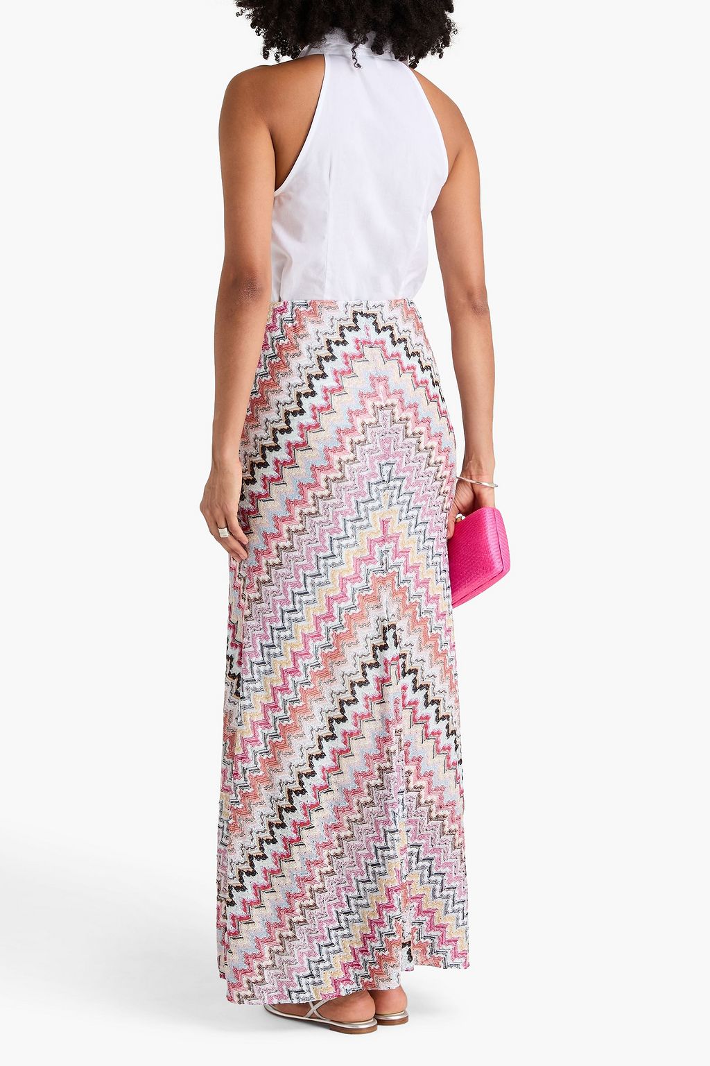 MISSONI تنورة طويلة من نسيج بحبكة كروشيه بلون معدني