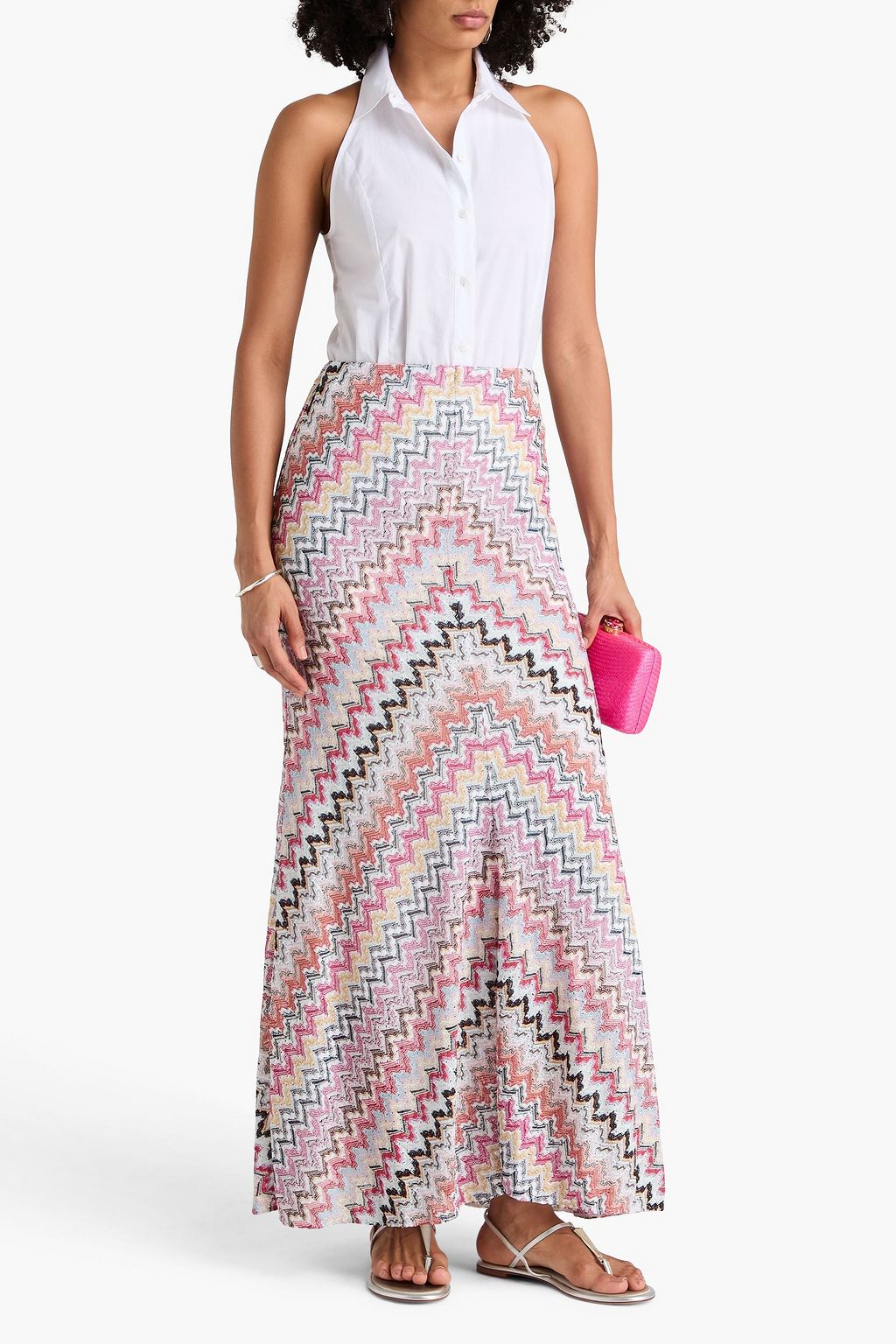 MISSONI تنورة طويلة من نسيج بحبكة كروشيه بلون معدني