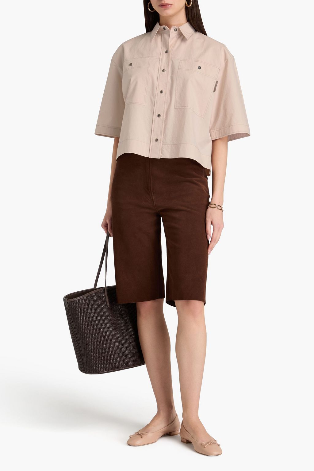BRUNELLO CUCINELLI Cropped Hemd aus Baumwollpopeline mit Zierperlen